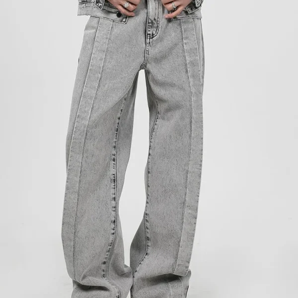 Streetwear Men'S Denim Suits Digital Fashion Shoulder Padded Denim Jacket Coats and Baggie Jeans Sets for Men