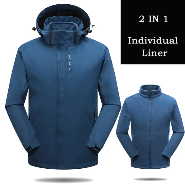 Outdoor Sports Winter New Three-in-one Two-piece Fleece Warm Waterproof Windproof Emergency Jacket Men's Jacket - Image 3