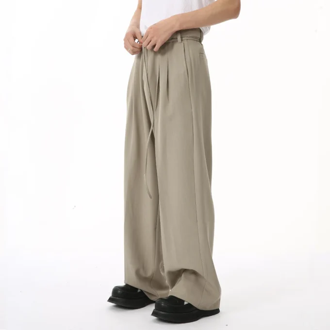 2025 Autumn New Men's Luxury Korean Casual Pants High-End Pure Color Draped Straight-leg Mid Trendy Loose Dress Pants - Image 4