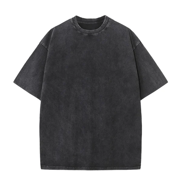 Washed Distressed 100% Cotton T-Shirt Trendy Retro Loose Fit O-Neck T-Shirt Snow Wash Drop Shoulder Knitted Oversize - Image 3