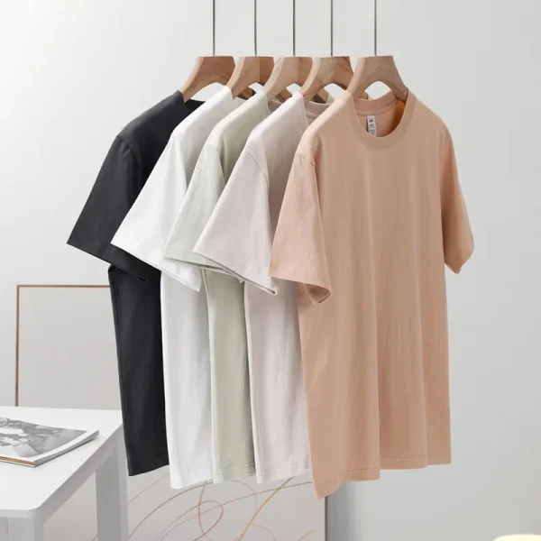 Pure Cotton  Short Sleeve T-Shirt Regular Shoulder Neck Top Solid Color Half Sleeve Base Knitted
