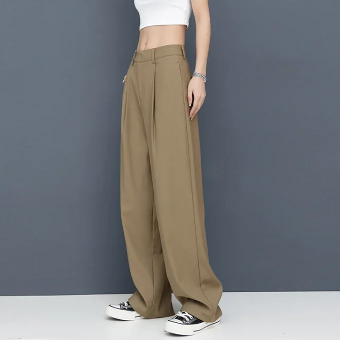 Women's Stylish Design Spring Summer Straight-Leg Trousers Sensual Draping New Arrival Wide-Leg Casual Pants Mid-High Loose