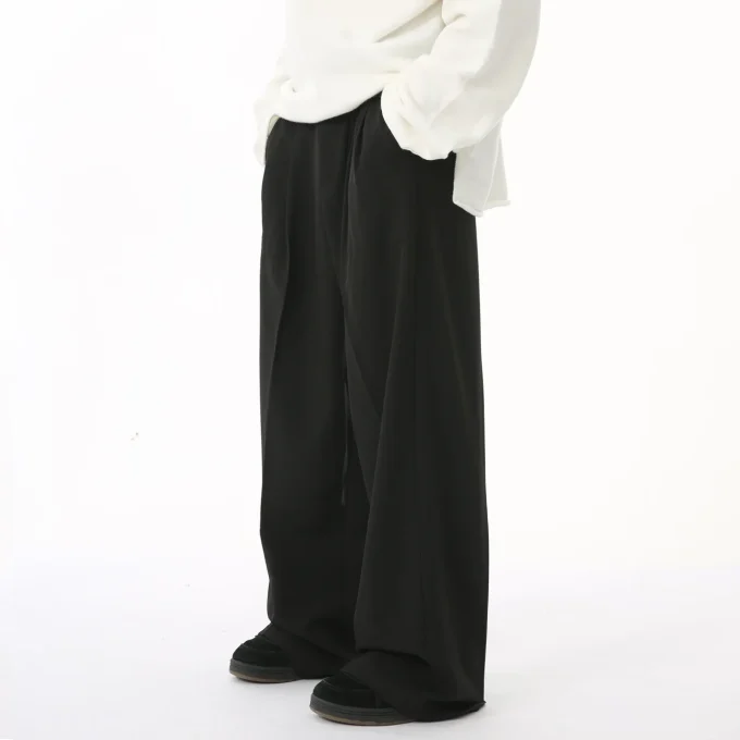 2025 Autumn New Men's Luxury Korean Casual Pants High-End Pure Color Draped Straight-leg Mid Trendy Loose Dress Pants - Image 2