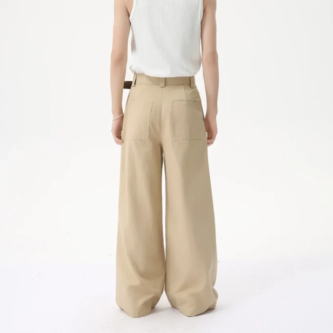 2025 Men's Casual Fashion Unique Belt Buckle Design High-End Solid Color Lightweight Loose Draped Flat Floor-Length