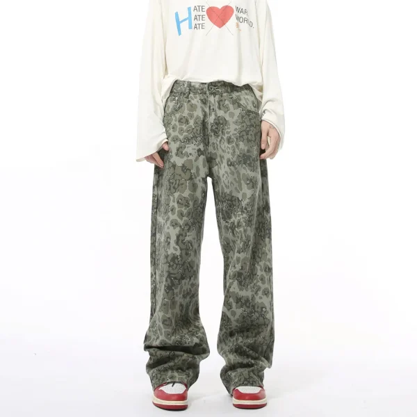 2025 Men's Denim Street Hip-Hop Pants Autumn New Retro Style Leopard Print Medium Draped Design Breathable - Image 2