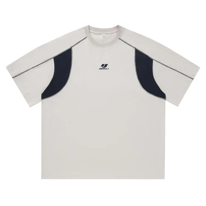 American Trendy Men's Retro Embroidered Pure Cotton Short-Sleeved T-Shirt Summer New Contrast Color Topstitch 240 Grams