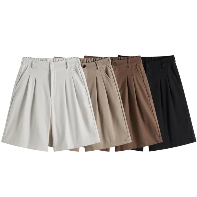 Unisex Five-Point Shorts Wide-Leg Casual Bermuda Pleated Shorts Straight Draped Suit Trend Commuter City Boy Plain Dyed