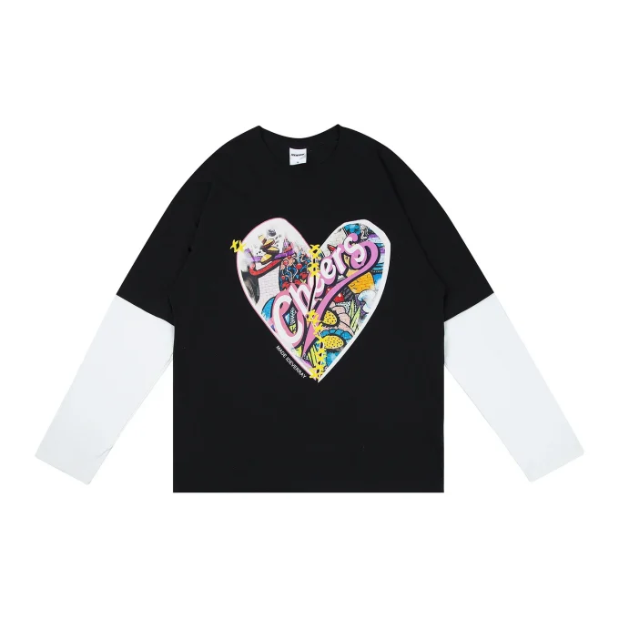 Cotton DTG Printed Men's T-shirt Screen Printed Design Double Layer Long Sleeve T-shirt for Men