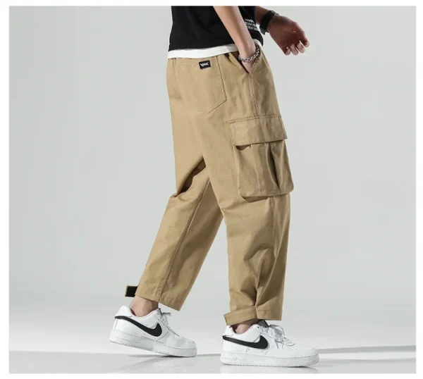 Autumn Men'S Cargo Pants Loose Wide Leg Casual Trousers for Men Black Khaki Drawstring School Male Clothes Streetwear - Image 2