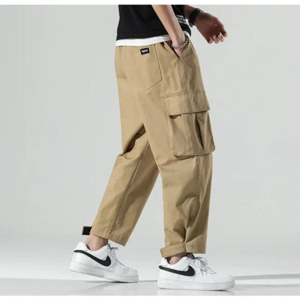Autumn Men'S Cargo Pants Loose Wide Leg Casual Trousers for Men Black Khaki Drawstring School Male Clothes Streetwear