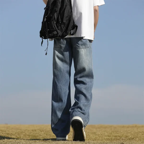 2025 Summer Retro Jeans for Men American High Street Trendy Loose Straight Wide Leg Casual Pants 3D Washed Denim Technique - Image 4