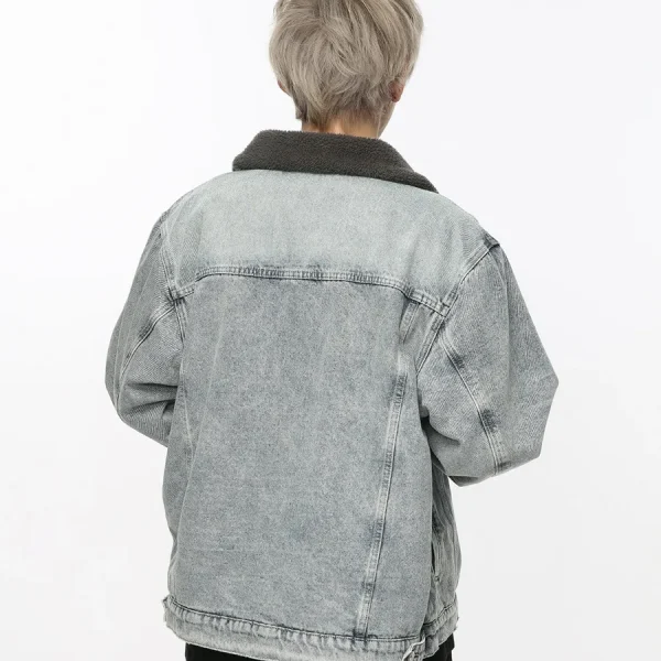 Denim Jacket Men's Winter Retro Splicing Lamb Wool Thickened Couple Style Jacket Jacket for Men