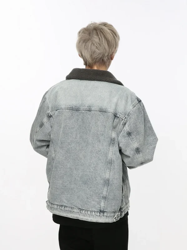 Denim Jacket Men's Winter Retro Splicing Lamb Wool Thickened Couple Style Jacket Jacket for Men - Image 5