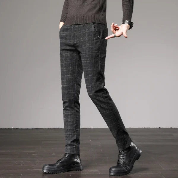 Cheap Price Black Grey Blue Men's Causal British Style Slim Fit Plaid Check Chino Pants Trousers for Men - Image 3