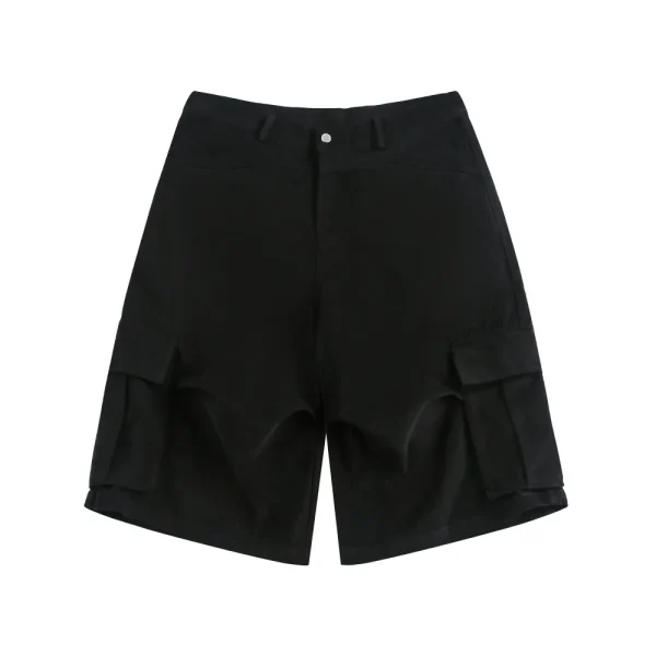 Men's Summer Vibe Trendy American Style Cargo Denim Shorts Solid Color Pleated Pocket Design Loose Casual Knee-Length Shorts - Image 6