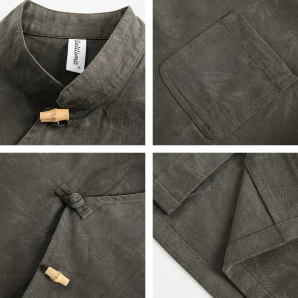 Unisex Vintage Long Sleeve Work Shirt New Ethnic Retro Button Collar Loose Tang Suit Zhongshan Suit Unisex Vintage Long - Image 4
