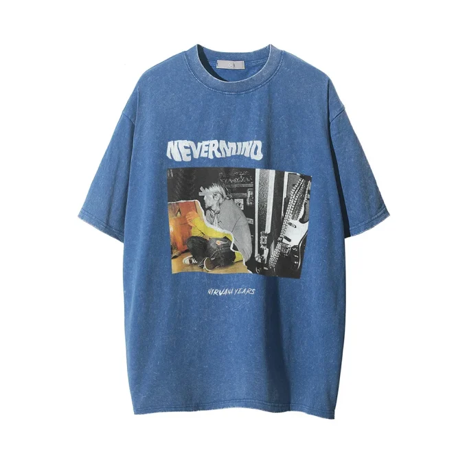 Design High Street Vintage Men T Shirt Letter Short Sleeve T-shirt Cotton Casual and Simple Men's T-Shirt