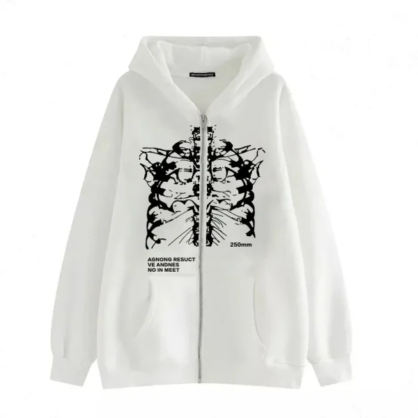 Zippers Heavyweight Cotton Top Oversized Drop Shoulder Cropped Printed Zip up Hoodie Men - Image 2