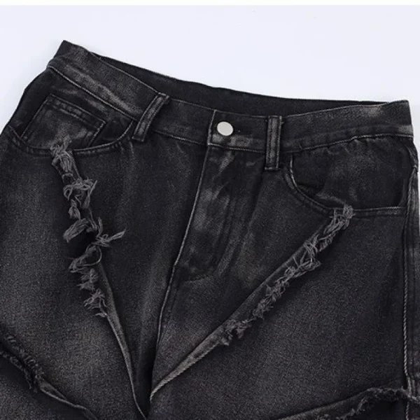2025 New Arrivals Ruffle Wash Jeans Loose Straight Fringe Baggy Denim Long Black JeansDiZNEW Fashionable Men - Image 3