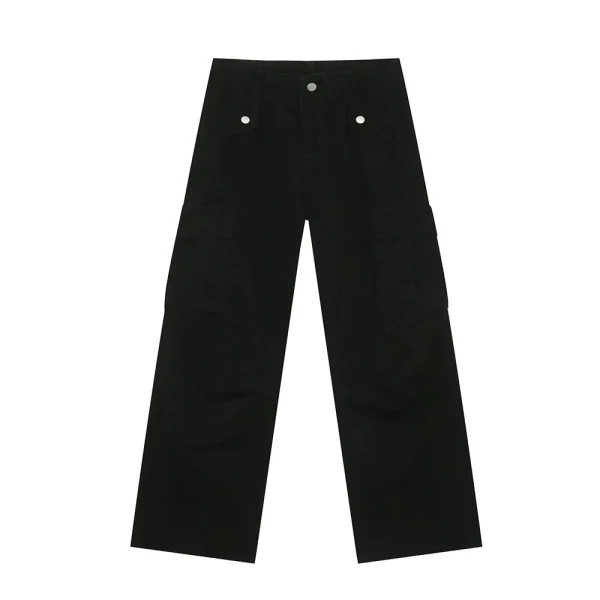 2025 Men's Retro Straight Cargo Jeans Mid Waist Solid Pattern Heavy Craft Washed Denim Fabric Casual Trend for Winter - Image 2