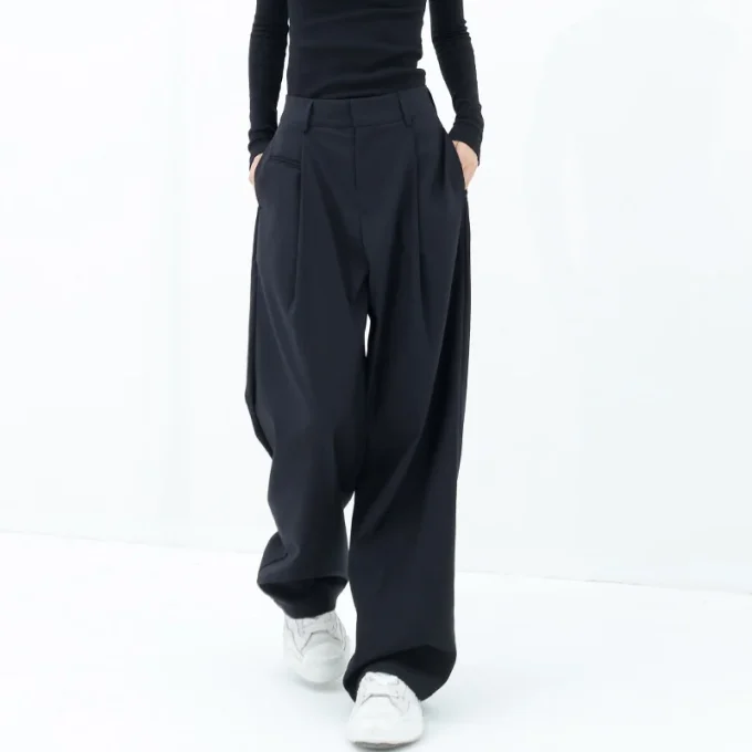 Women's Stylish Design Spring Summer Straight-Leg Trousers Sensual Draping New Arrival Wide-Leg Casual Pants Mid-High Loose