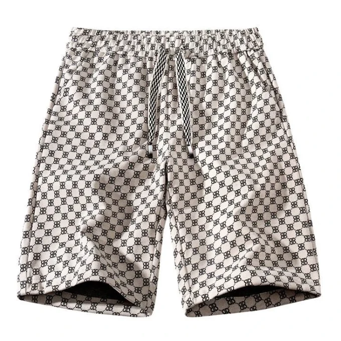 Fashion Street Style Men's Shorts Design Summer Full Printing Canvas Fabric Casual Mens Gym Shorts Knitted Mid Waist
