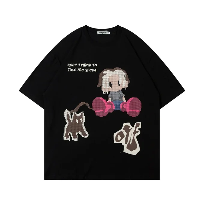 Men's Fun Cartoon Anime Print Half Sleeve O-neck T-Shirt High Street Trend 100% Cotton Hip Hop Style Loose Fit Base Tee - Image 5
