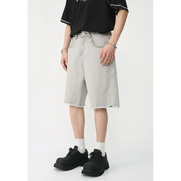 Autumn and Summer New Loose Wide-leg Korean Style Retro Shorts Jeans Men's Size - Image 3