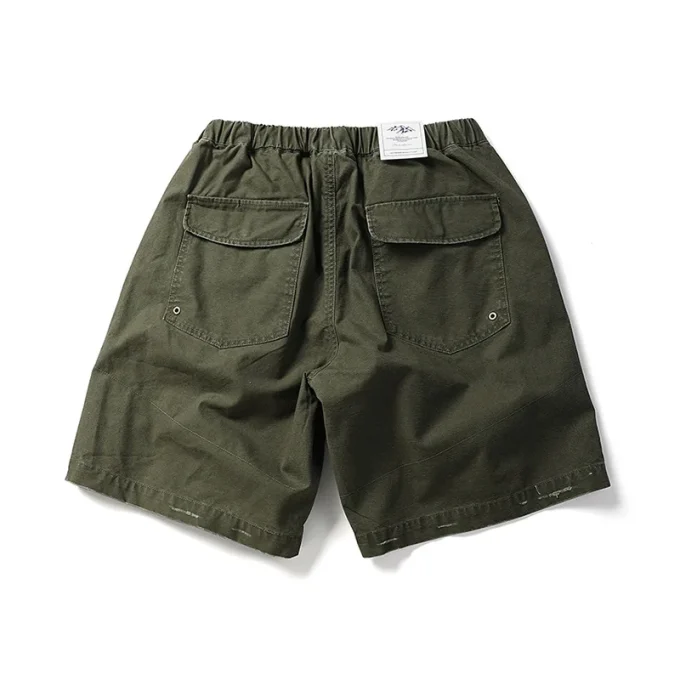 High Street Summer Cargo Shorts for Men Trendy 100% Cotton Knitted Personalized Ripped Paint Splashes Loose Casual Shorts Pants