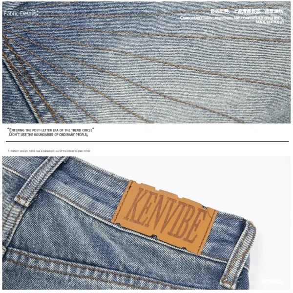 25Ss Men's Fashion Trend Summer Casual Five-Point Embroidered Denim Shorts Old Yellow Washed Workwear Style Jorts - Image 4