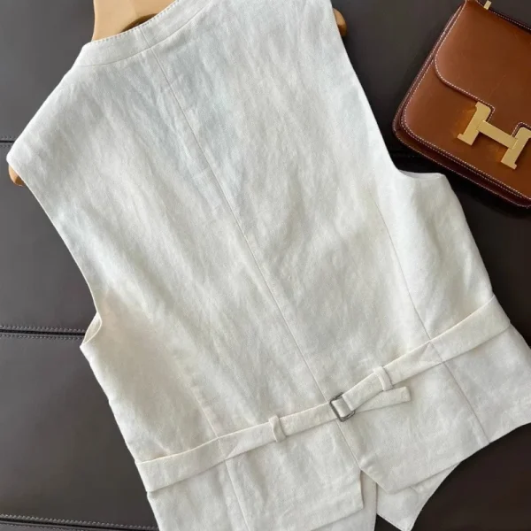 2025 New Summer Korean Fashion Elegant Two-Piece Set Canvas Suit Vest Wide Leg Pants Button Decoration Casual Ins Trend Design - Image 2