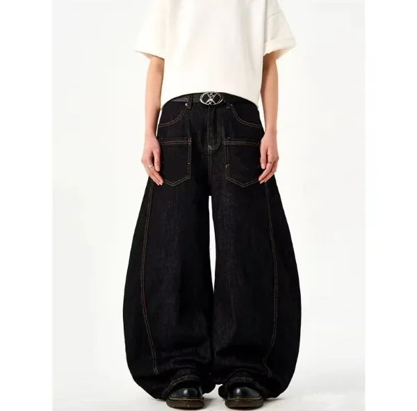 2025 American Retro Unisex Loose Wide Leg Scythe Pants Reversible Embroidered Denim Jeans Casual Curved Knife Summer Winter