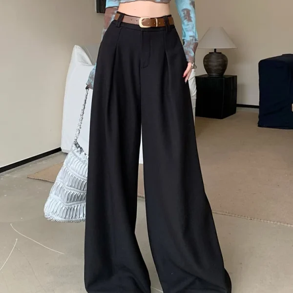 Autumhigh Casual Suit Pants High Waist Slimming Straight-Leg Draped Mop Design Easy Match Flat Front Elastic Waist