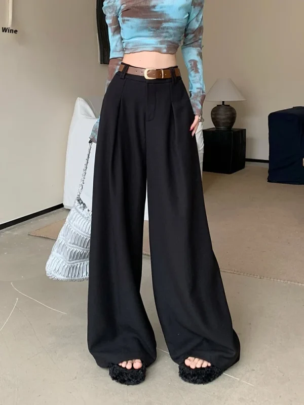 Autumhigh Casual Suit Pants High Waist Slimming Straight-Leg Draped Mop Design Easy Match Flat Front Elastic Waist - Image 6