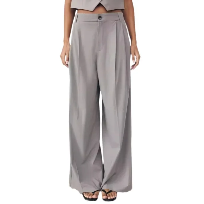 Source Women's Casual Double Pleated Loose Wide Leg Pants XS Size High for Amazon AliExpress Cross-Border