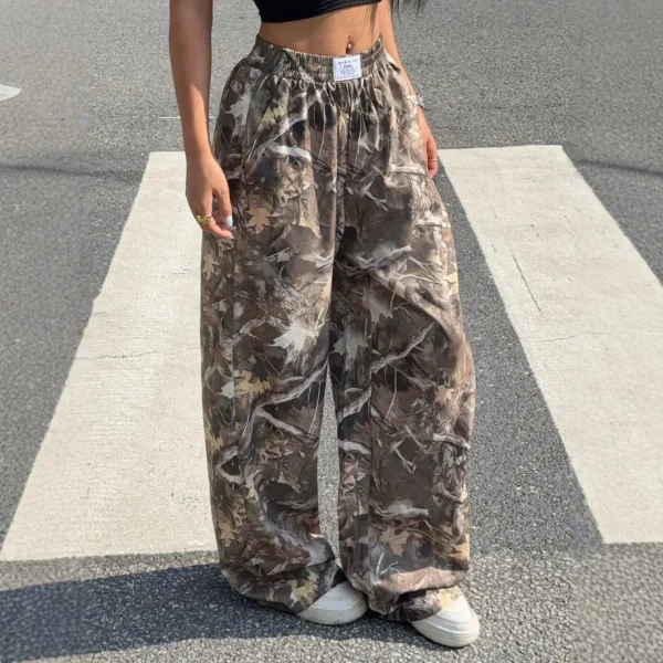 Women's High Waist Wide Leg Pants Autumn Casual Collection Elastic Waist Soft Anti-Pilling Fabric Flat Hot Girl Loose Slim Fit