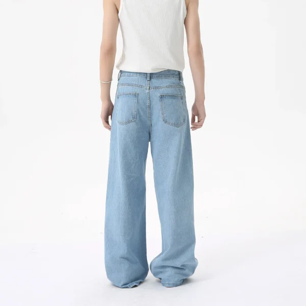 2025 Men's Retro Cleanfit White Jeans Trendy Summer Casual Mid American High Street Wide Leg Straight Distressed Dark - Image 4
