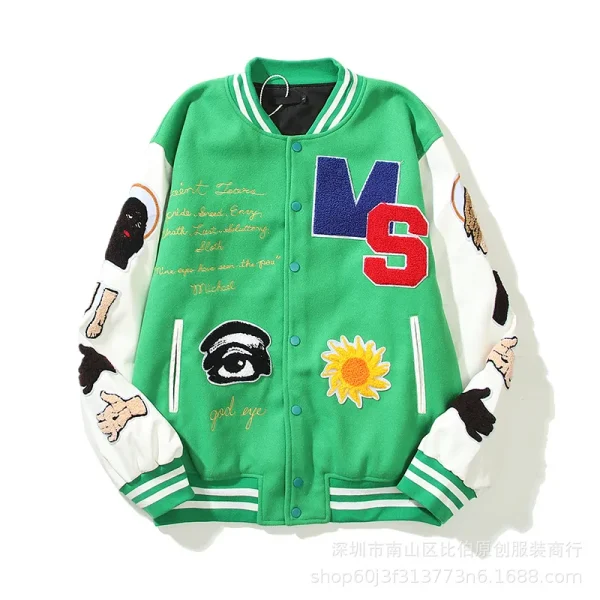 Vintage Bomber Wool Winter Leather Sleeves Embroidered Varsity Jacket for Men - Image 3