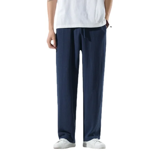 Cotton and Linen Trousers Black Blue Fashion Simple Pants Loose Breathable Daily Formal Trousers Men - Image 6