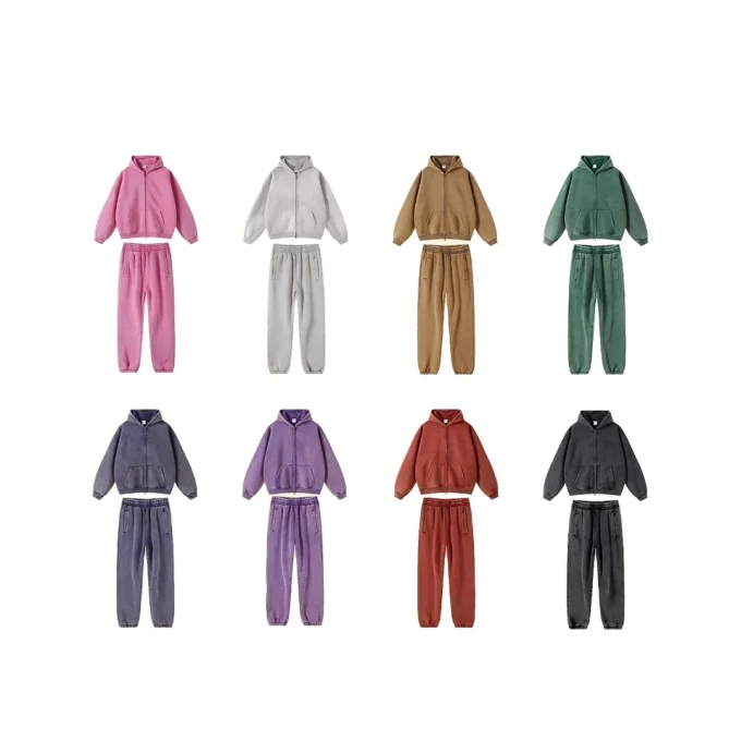 Track Suit for Men Unisex Men's Set Washed Wax-Dyed Vintage Retro Trendy Pullover Fleece Sweatshirt Sweatpants