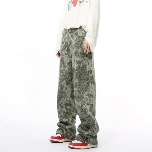 2025 Men's Denim Street Hip-Hop Pants Autumn New Retro Style Leopard Print Medium Draped Design Breathable - Image 3