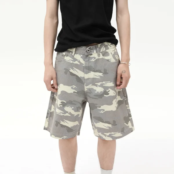 2025 Men's Summer  Camouflage Shorts Loose Wide-Leg Casual Denim Shorts Versatile Washed