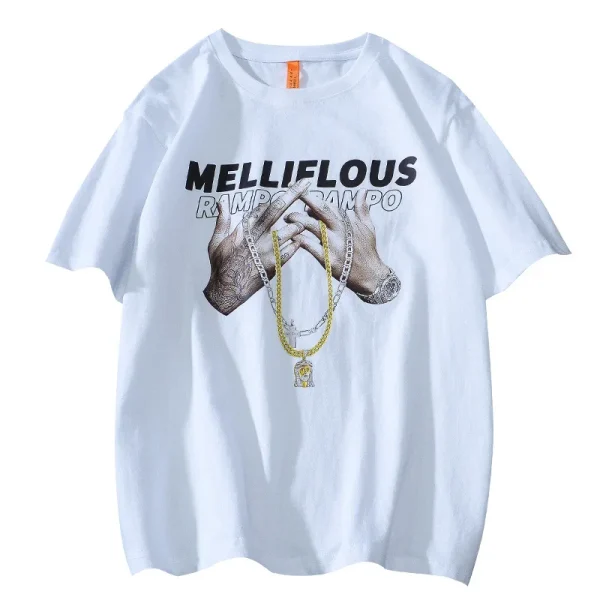 Men's  Oversize O-neck Photo Printed Hip Hop Cotton T-shirt