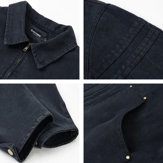 Cleanfit Washed Distressed DUCK Canvas Work Jacket for Men Women Barn Style Trendy Short Silhouette Stand Collar