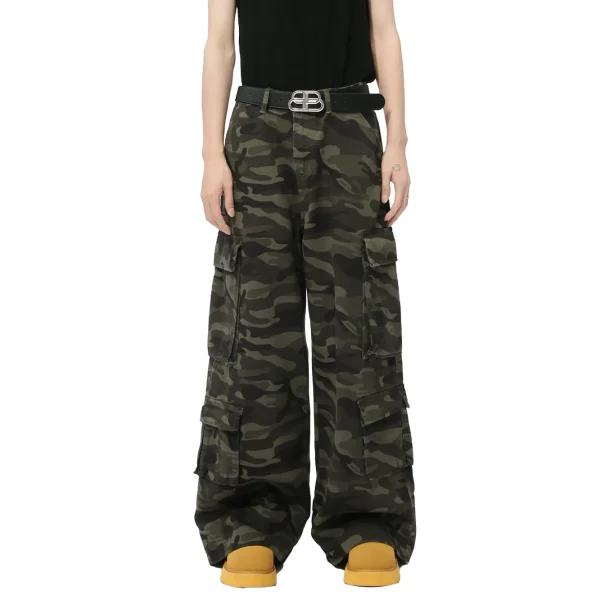 2025 Men's Casual High Waist Straight Draped Washed Jeans Autumn Camouflage Multi-Flap Pocket Pants Solid Pattern Denim Fabric - Image 2