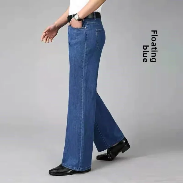 Casual Men's Summer Loose Wide-Leg Pants Big Leg Flared Jeans Mid-Waist Large Straight Bell-Bottom Long Pants Flat Front XL Size - Image 2