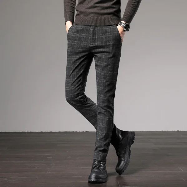 Cheap Price Black Grey Blue Men's Causal British Style Slim Fit Plaid Check Chino Pants Trousers for Men - Image 2