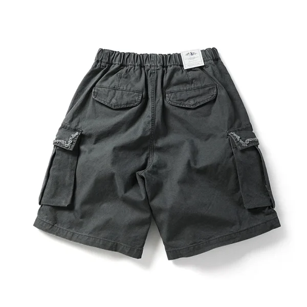 Men's Summer Cargo Shorts 100% Cotton Vibe American High Street Style Distressed Patch Loose Fit Zipper Fly Knee-Length Shorts - Image 2