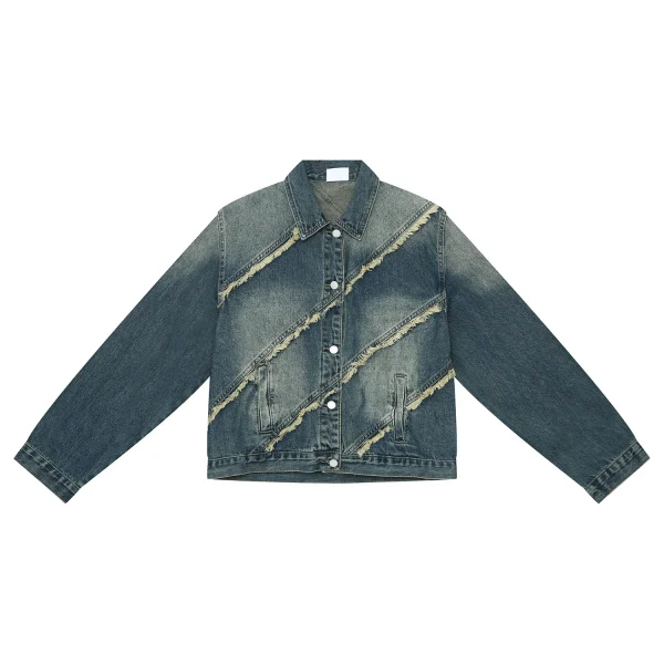 Denim Jacket Men's Autumn New Street Raw Edge Splicing Design Short Denim Jacket for Men