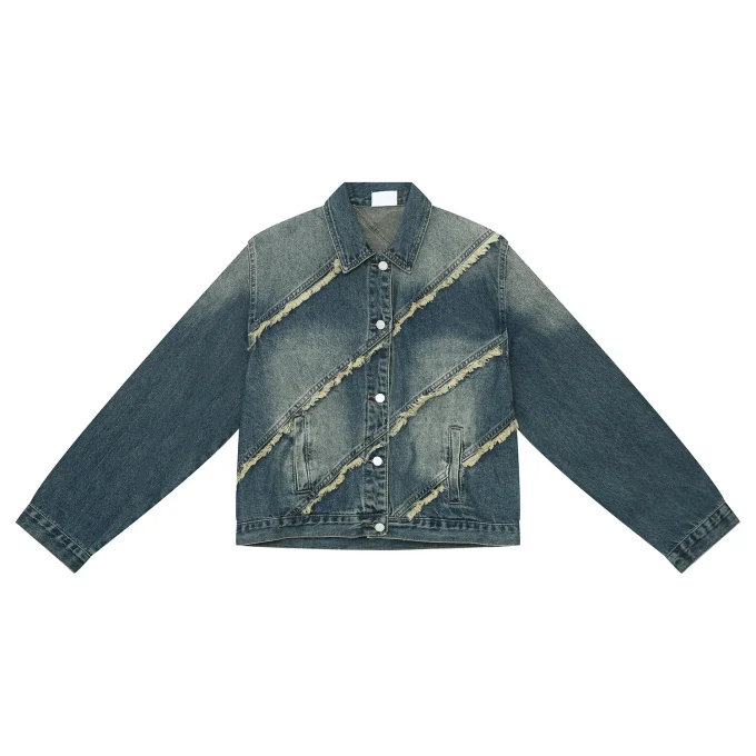 Denim Jacket Men's Autumn New Street Raw Edge Splicing Design Short Denim Jacket for Men